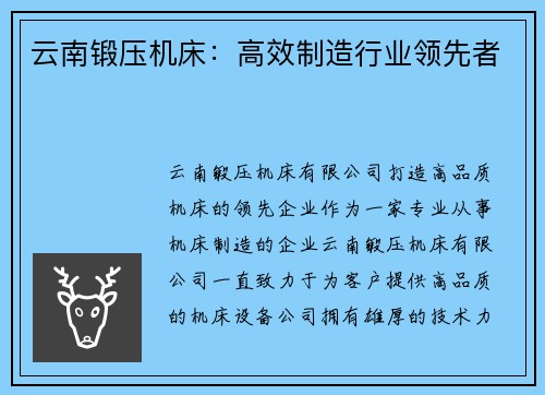 云南锻压机床：高效制造行业领先者
