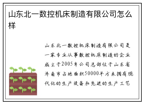 山东北一数控机床制造有限公司怎么样